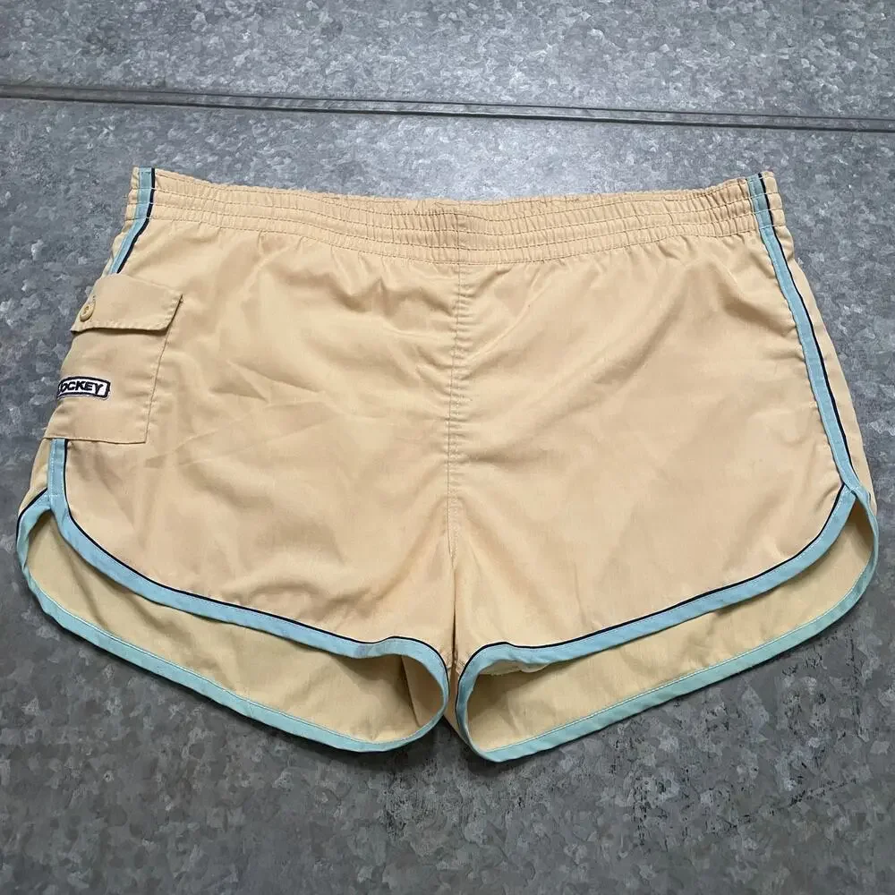 Vintage Jockey Man In Motion Logo Shorts Mens Large XL Tan Brown Retro 70s 80s